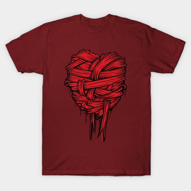 Bandage Heart (line art and red) T-Shirt by Ahepartwork